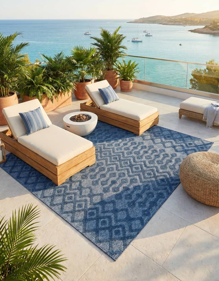 Detail image of 7' 10 x 7' 10 Easy-Clean Trellis Textured Indoor / Outdoor Square Rug