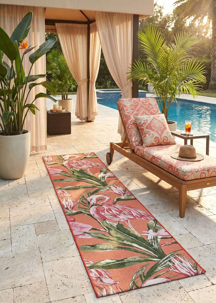 2' x 8' Easy-Clean Botanical Indoor / Outdoor Runner Rug