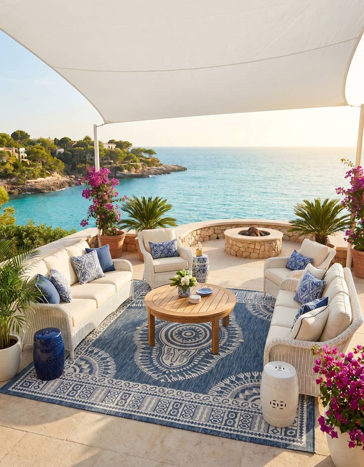 Detail image of 7' 10 x 7' 10 Easy-Clean Traditional Indoor / Outdoor Square Rug