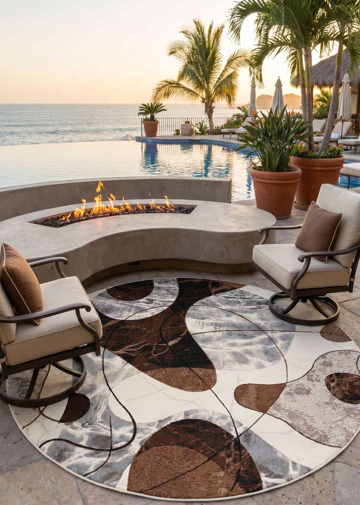 8' x 8' Easy-Clean Modern Indoor / Outdoor Round Rug
