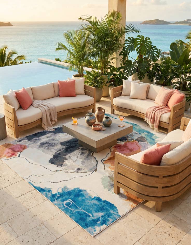 Detail image of 10' x 10' Easy-Clean Modern Indoor / Outdoor Square Rug