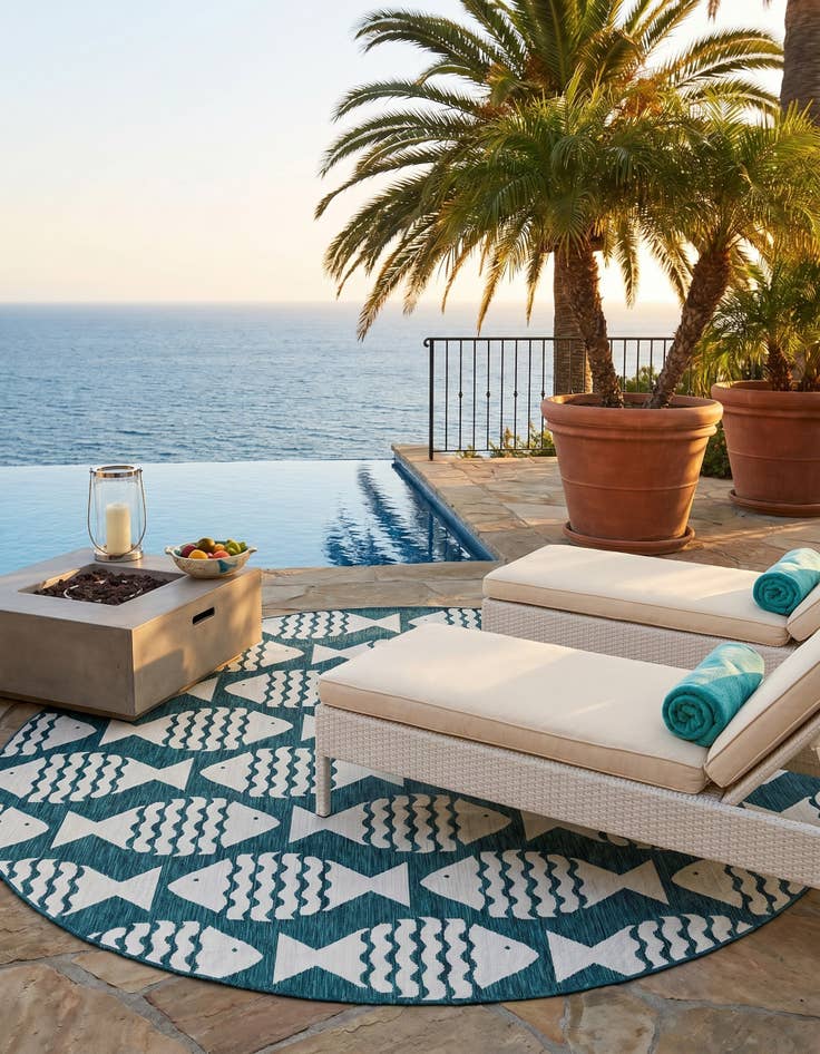 Detail image of 10' x 10' Easy-Clean Coastal Indoor / Outdoor Round Rug