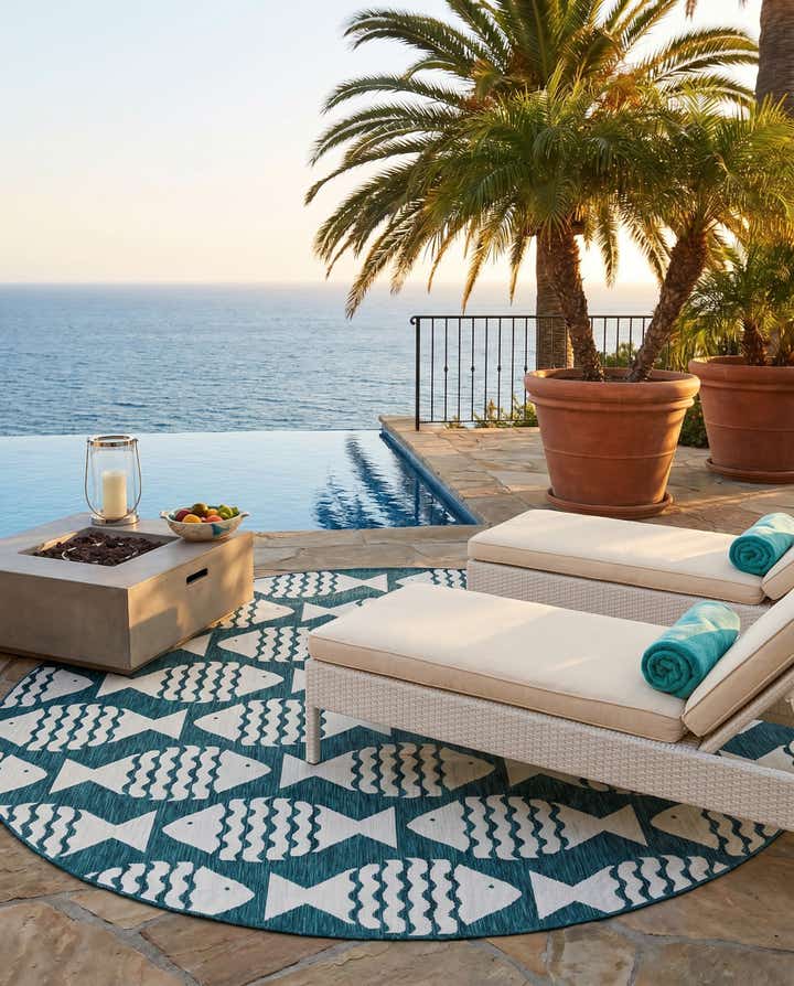 10' x 10' Easy-Clean Coastal Indoor / Outdoor Round Rug