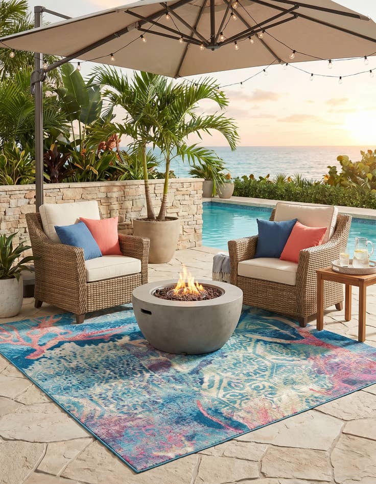 Detail image of 6' x 6' Easy-Clean Coastal Indoor / Outdoor Square Rug