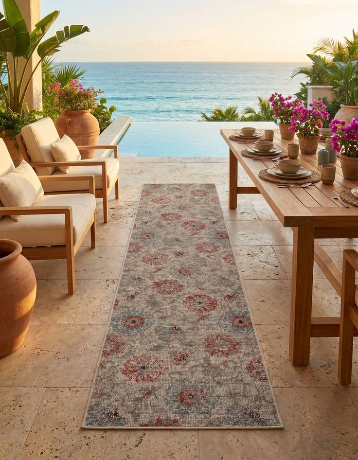 Detail image of 2' 7 x 12' Easy-Clean Botanical Indoor / Outdoor Runner Rug