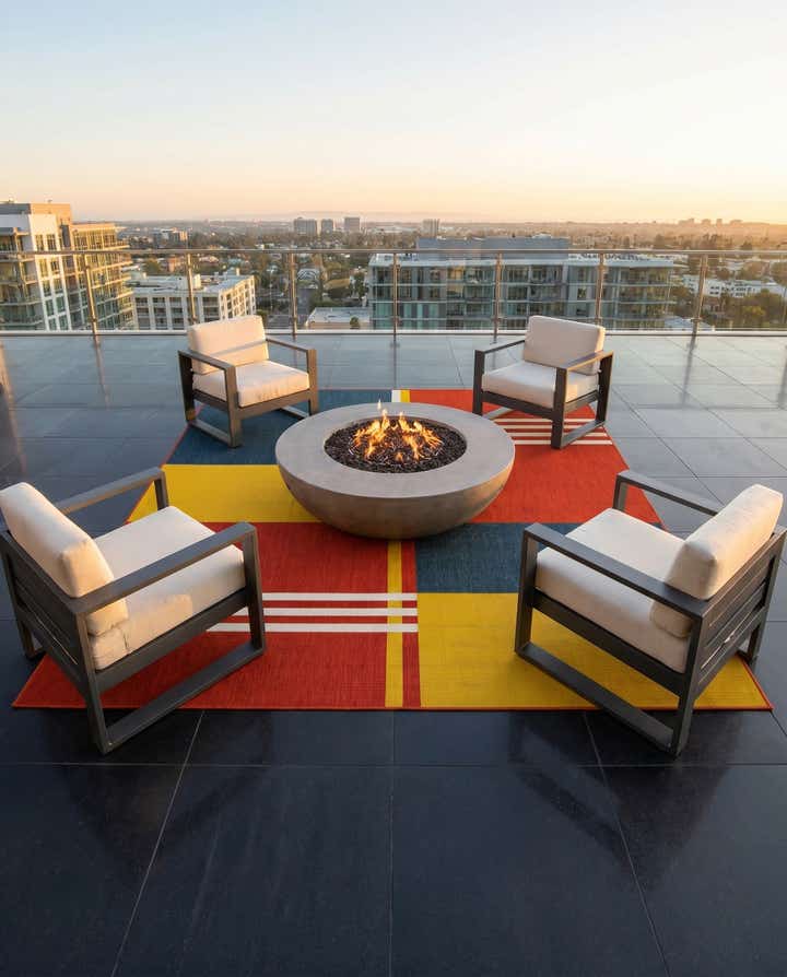 7' 10 x 7' 10 Easy-Clean Modern Indoor / Outdoor Square Rug