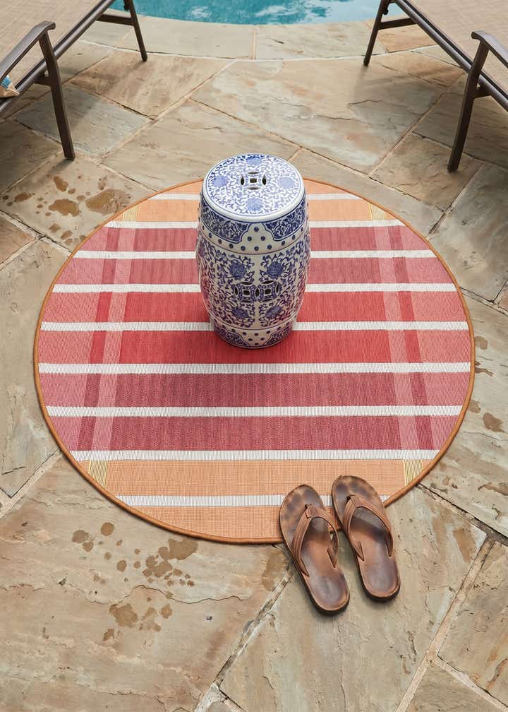 3' x 3' Easy-Clean Striped Indoor / Outdoor Round Rug