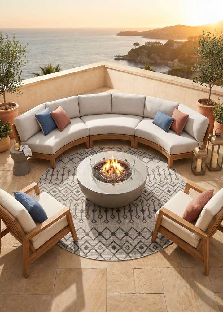 7' 10 x 7' 10 Easy-Clean Lattice Indoor / Outdoor Round Rug