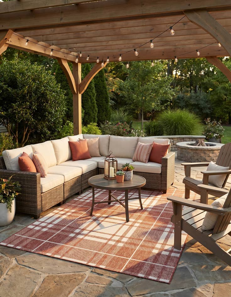 Detail image of 5' 3 x 7' Easy-Clean Checkered Indoor / Outdoor Rug