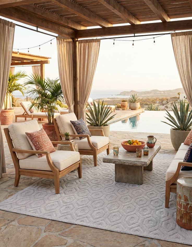 Detail image of 9' x 12' Easy-Clean Trellis Textured Indoor / Outdoor Rug