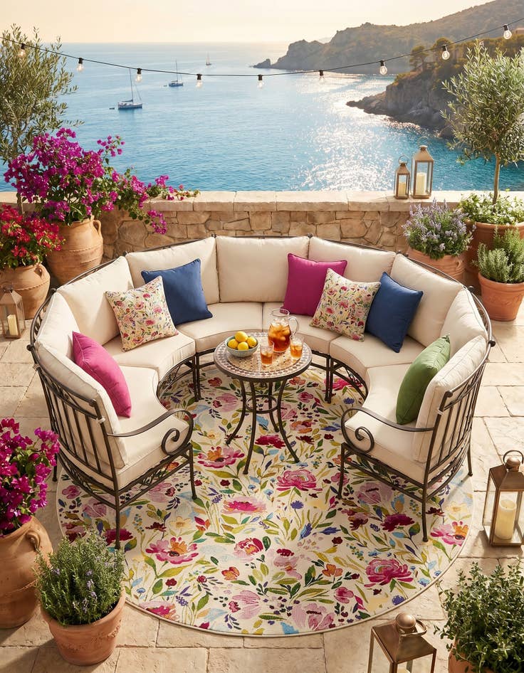 Detail image of 7' 10 x 7' 10 Easy-Clean Botanical Indoor / Outdoor Round Rug