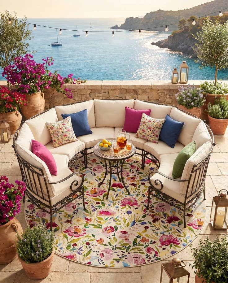 Detail image of 7' 10 x 7' 10 Easy-Clean Botanical Indoor / Outdoor Round Rug