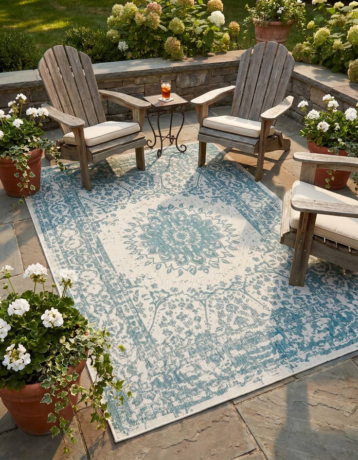 Detail image of 5' 3 x 7' Easy-Clean Traditional Indoor / Outdoor Rug
