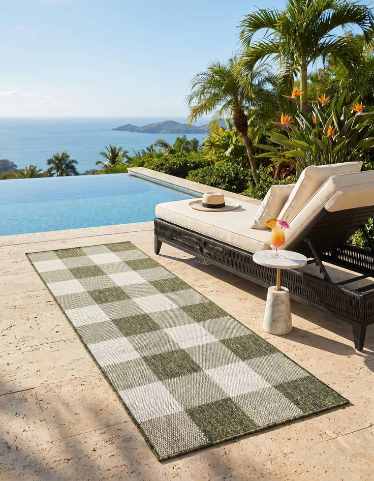 Detail image of 2' x 6' Easy-Clean Checkered Indoor / Outdoor Runner Rug