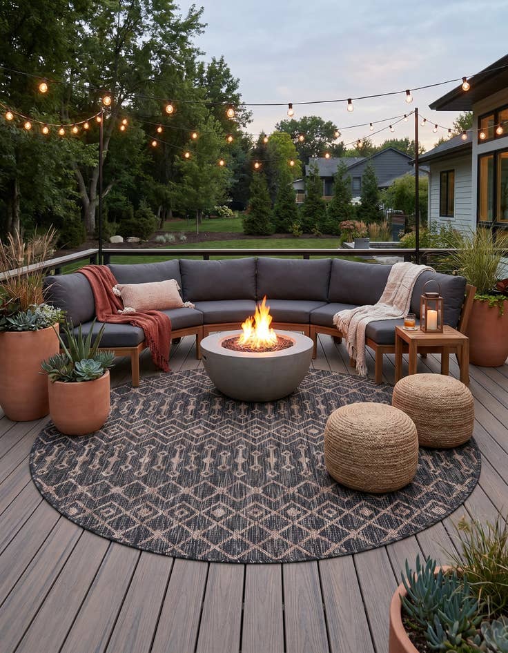 Detail image of 5' 3 x 5' 3 Easy-Clean Trellis Indoor / Outdoor Round Rug
