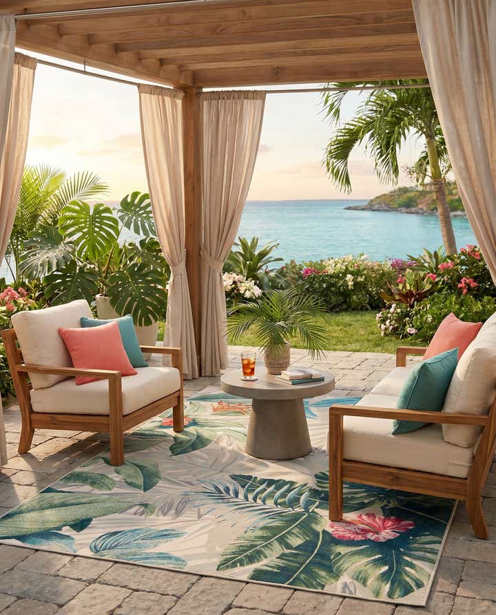 5' 3 x 8' Easy-Clean Botanical Indoor / Outdoor Rug