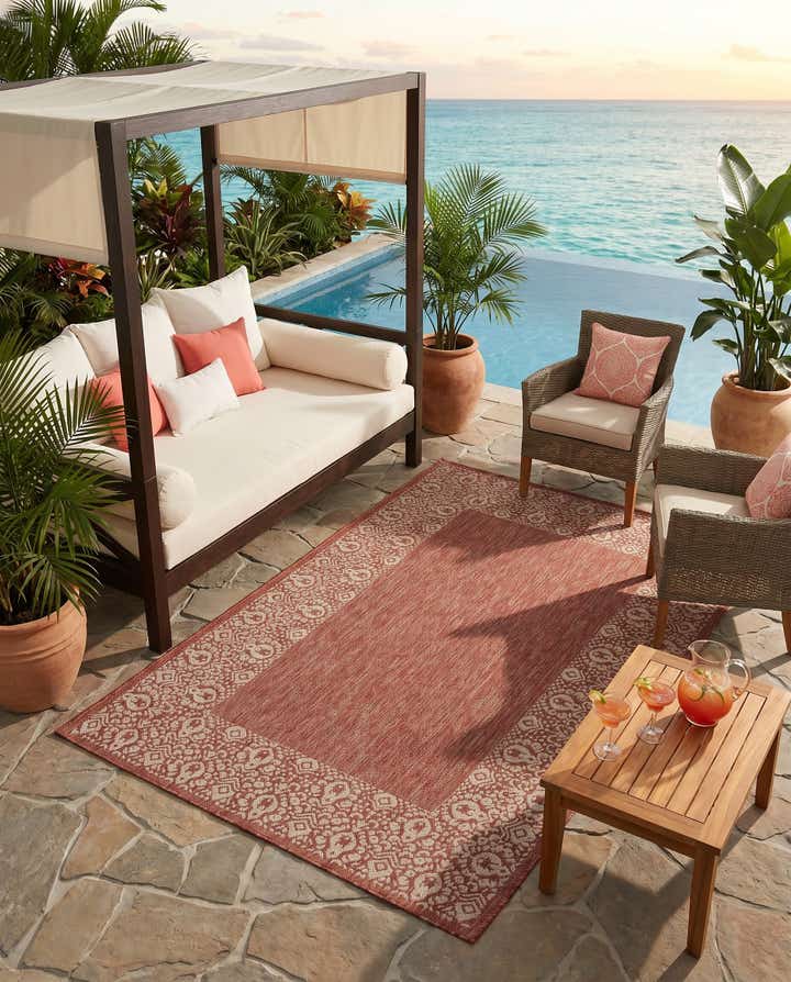 5' 3 x 8' Easy-Clean Border Indoor / Outdoor Rug