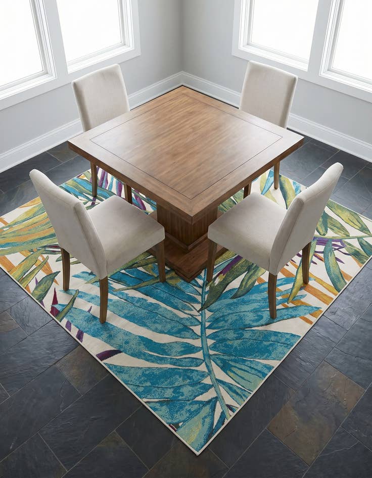 Detail image of 7' 10 x 7' 10 Easy-Clean Botanical Indoor / Outdoor Square Rug