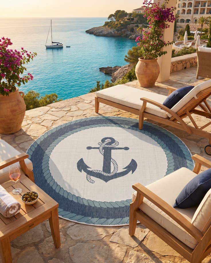 Detail image of 7' x 7' Easy-Clean Coastal Indoor / Outdoor Round Rug