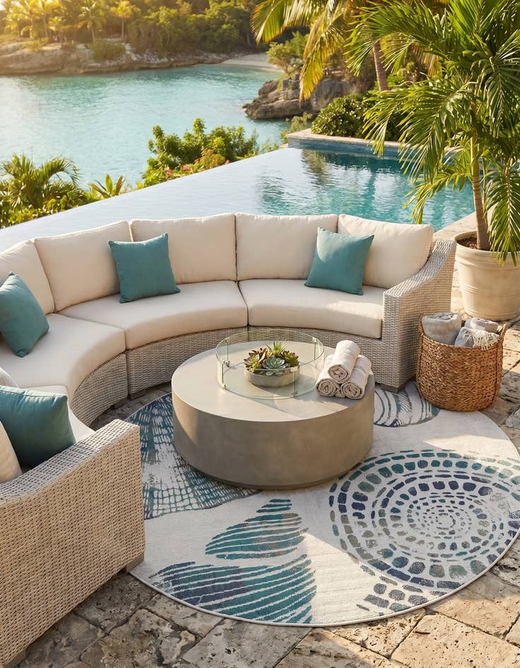Detail image of 7' x 7' Easy-Clean Coastal Indoor / Outdoor Round Rug