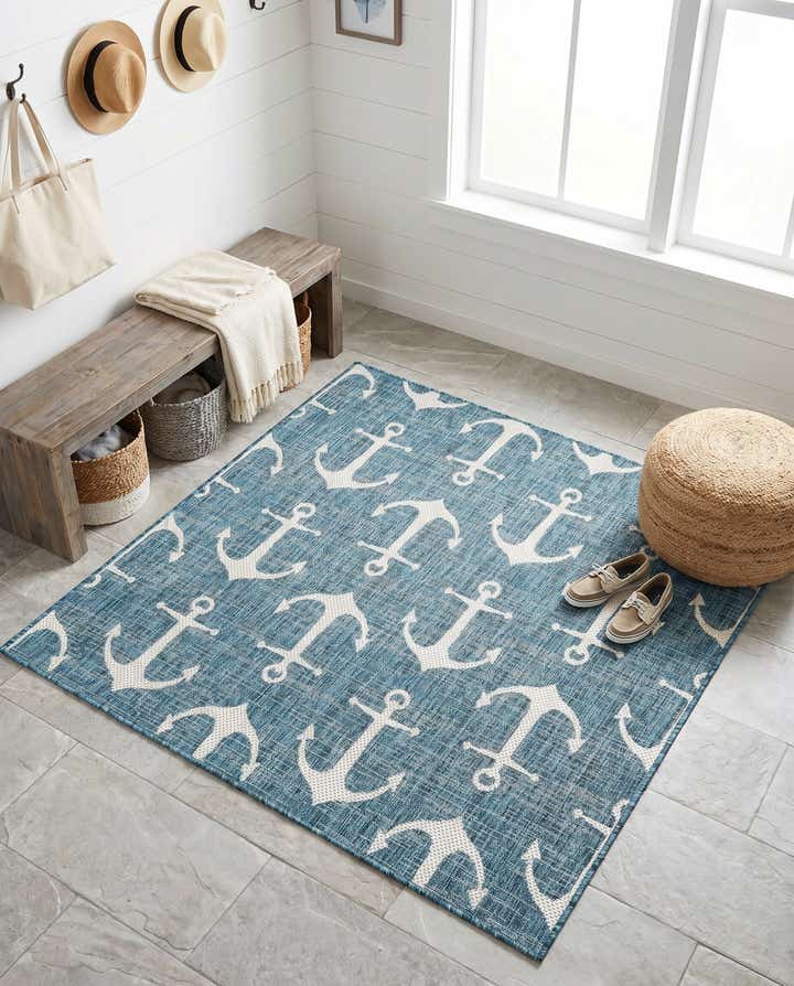 5' 3 x 5' 3 Easy-Clean Coastal Indoor / Outdoor Square Rug