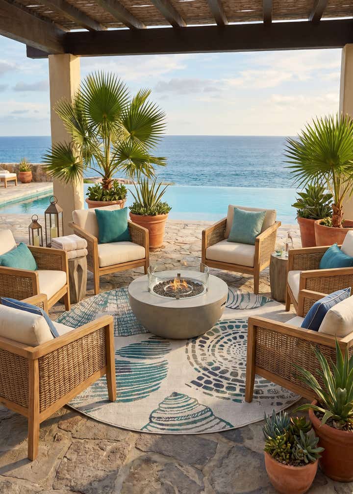 7' 10 x 7' 10 Easy-Clean Coastal Indoor / Outdoor Round Rug