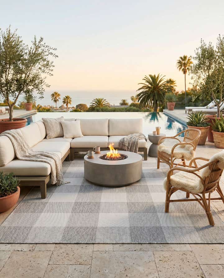 6' x 9' Easy-Clean Checkered Indoor / Outdoor Rug