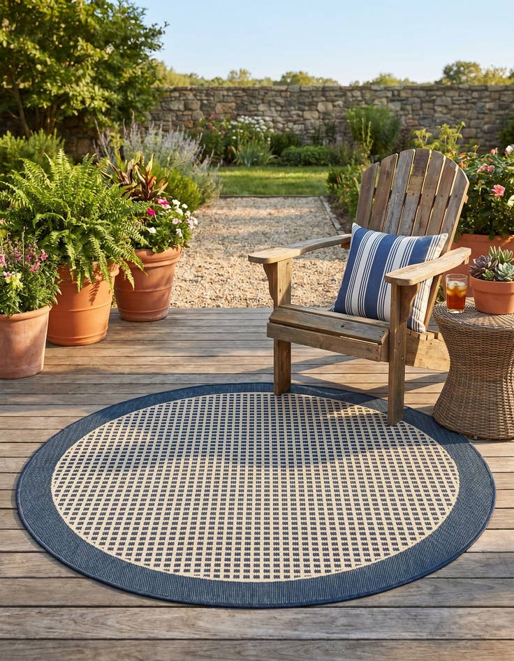 Detail image of 3' x 3' Easy-Clean Border Indoor / Outdoor Round Rug