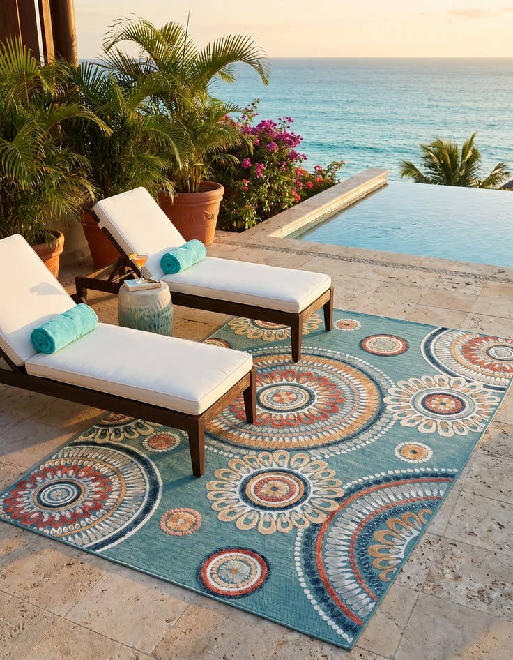 Detail image of 5' 2 x 8' Easy-Clean Botanical Indoor / Outdoor Rug