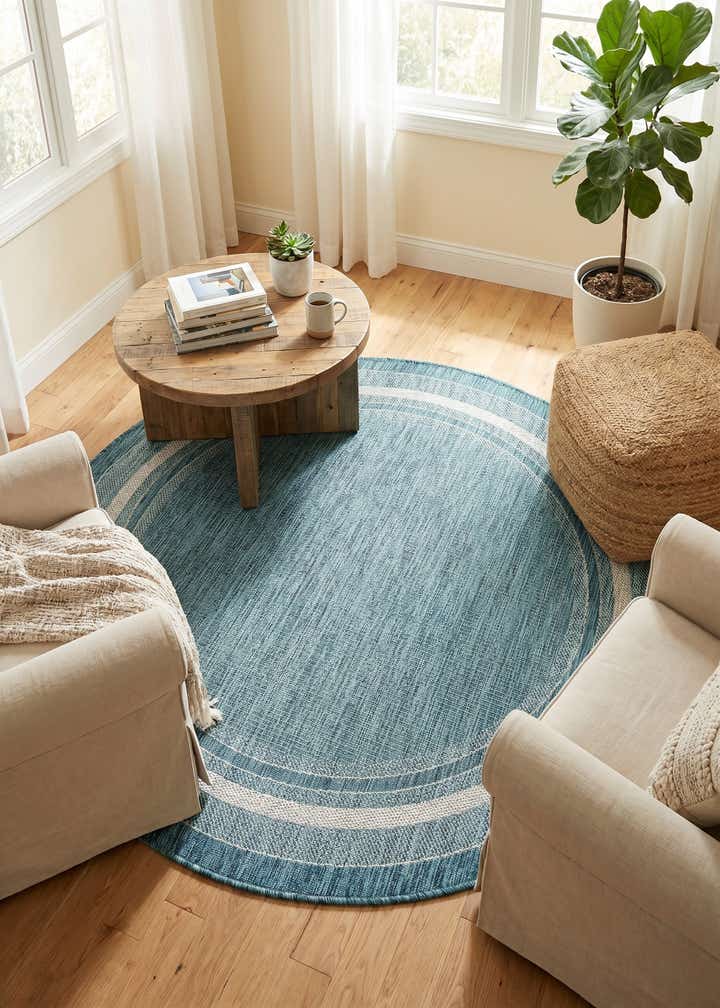 5' 3 x 5' 3 Easy-Clean Border Indoor / Outdoor Round Rug