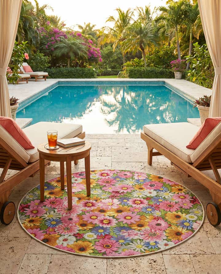 4' x 4' Easy-Clean Botanical Indoor / Outdoor Round Rug