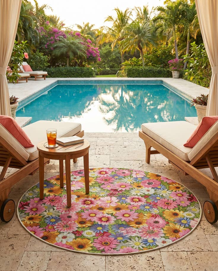 Detail image of 4' x 4' Easy-Clean Botanical Indoor / Outdoor Round Rug