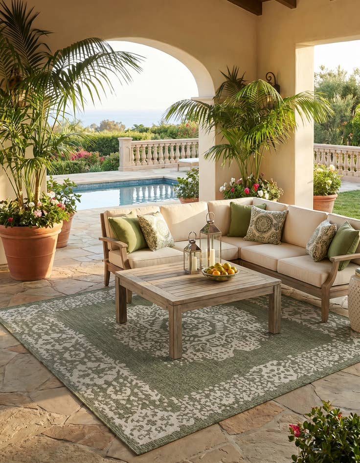 Detail image of 6' x 6' Easy-Clean Traditional Indoor / Outdoor Square Rug