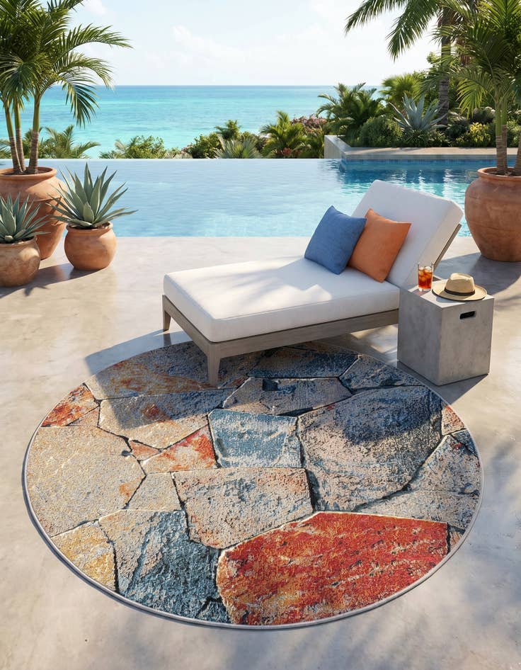 Detail image of 5' x 5' Easy-Clean Modern Indoor / Outdoor Round Rug