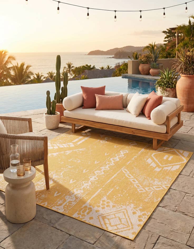 Detail image of 7' x 7' Easy-Clean Bohemian Indoor / Outdoor Square Rug