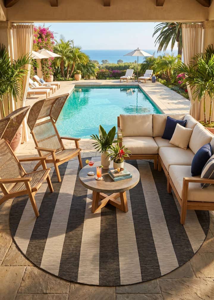 13' x 13' Easy-Clean Ribbon Indoor / Outdoor Round Rug