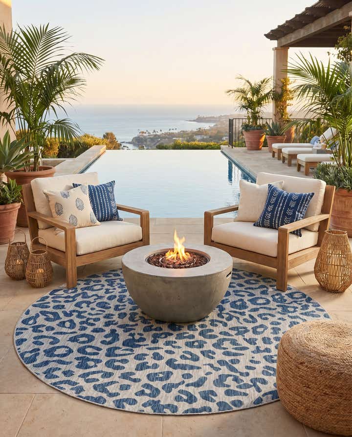 7' 10 x 7' 10 Easy-Clean Safari Indoor / Outdoor Round Rug