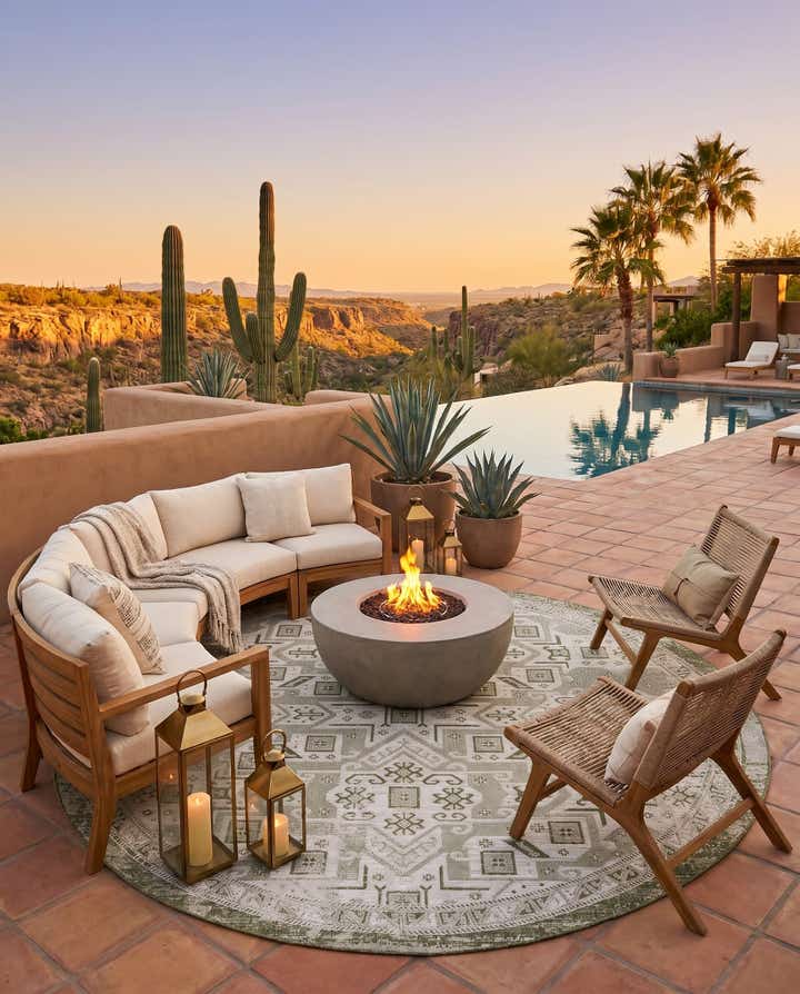 10' x 10' Easy-Clean Aztec Indoor / Outdoor Round Rug