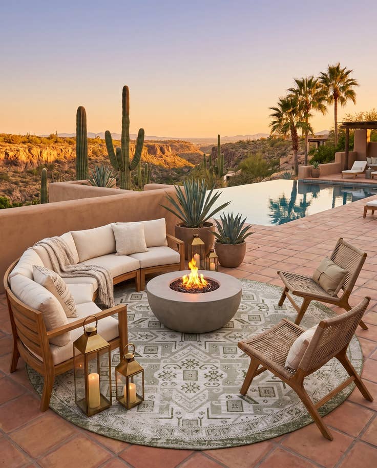 Detail image of 10' x 10' Easy-Clean Aztec Indoor / Outdoor Round Rug