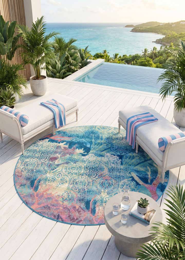 7' 10 x 7' 10 Easy-Clean Coastal Indoor / Outdoor Round Rug
