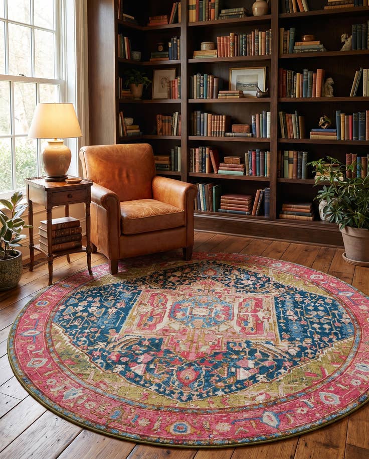 Detail image of 7' 10 x 7' 10 Easy-Clean Traditional Indoor / Outdoor Round Rug