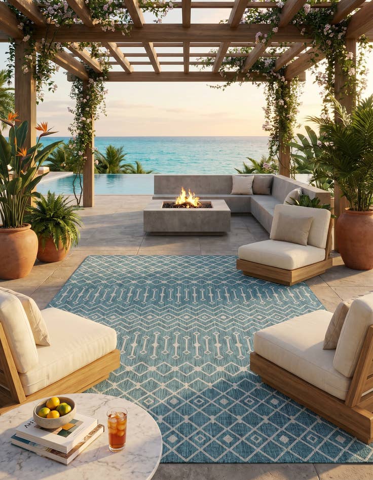 Detail image of 10' x 14' Easy-Clean Trellis Indoor / Outdoor Rug