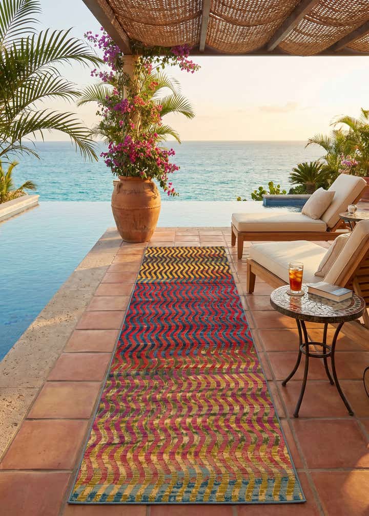 2' 7 x 9' Easy-Clean Modern Indoor / Outdoor Runner Rug