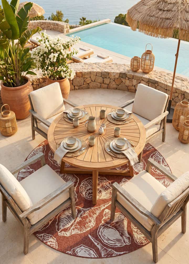 10' x 10' Easy-Clean Coastal Indoor / Outdoor Round Rug