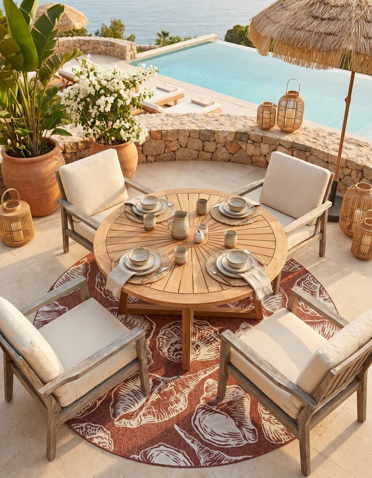 Detail image of 10' x 10' Easy-Clean Coastal Indoor / Outdoor Round Rug