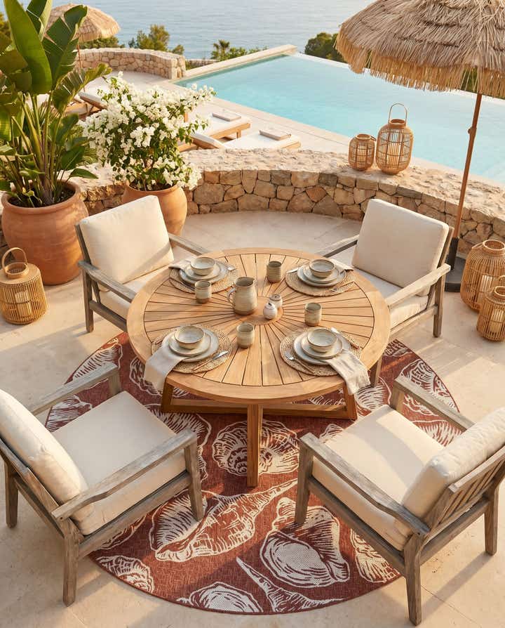 10' x 10' Easy-Clean Coastal Indoor / Outdoor Round Rug