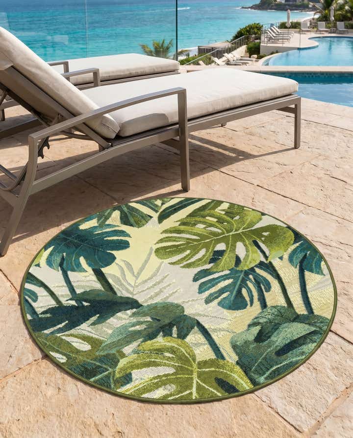 3' x 3' Easy-Clean Botanical Indoor / Outdoor Round Rug