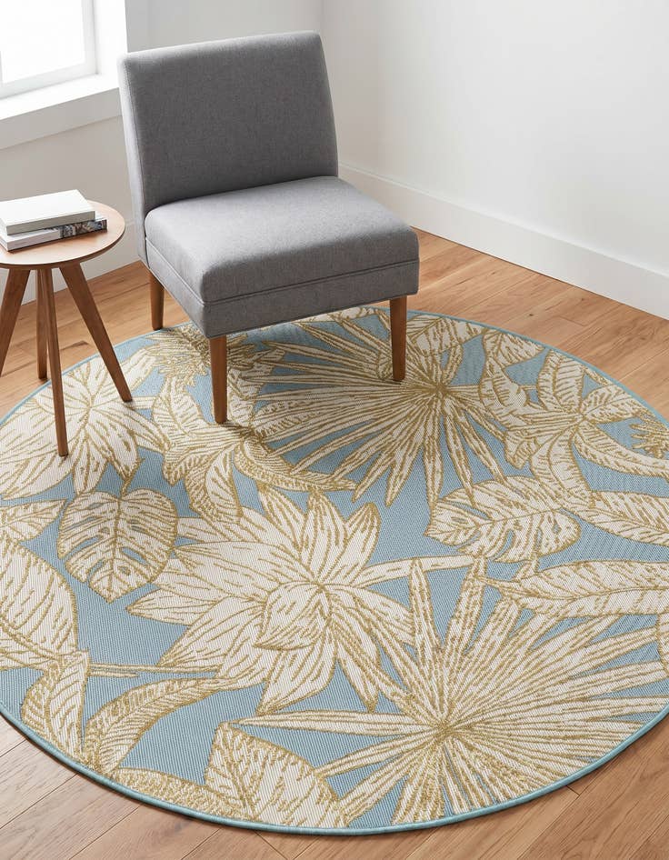 Detail image of 4' x 4' Easy-Clean Botanical Indoor / Outdoor Round Rug