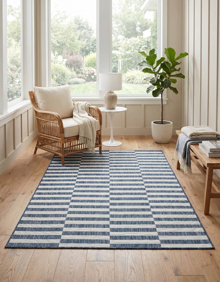 Detail image of 5' 3 x 7' Easy-Clean Striped Indoor / Outdoor Rug