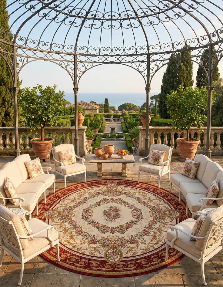 Detail image of 10' x 10' Easy-Clean Traditional Indoor / Outdoor Round Rug